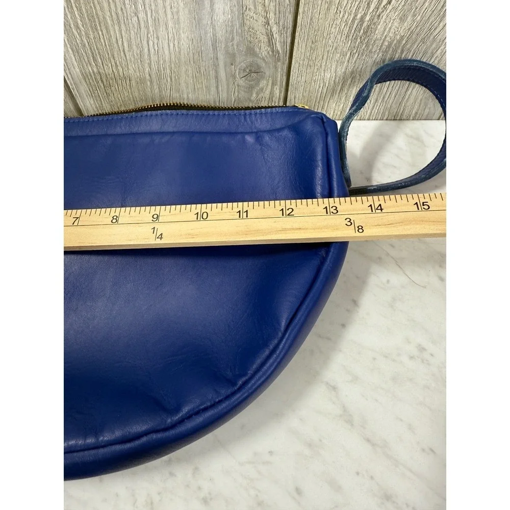 Directive Cobalt Blue Leather Half Moon Crossbody Bag Adjustable Strap Brass